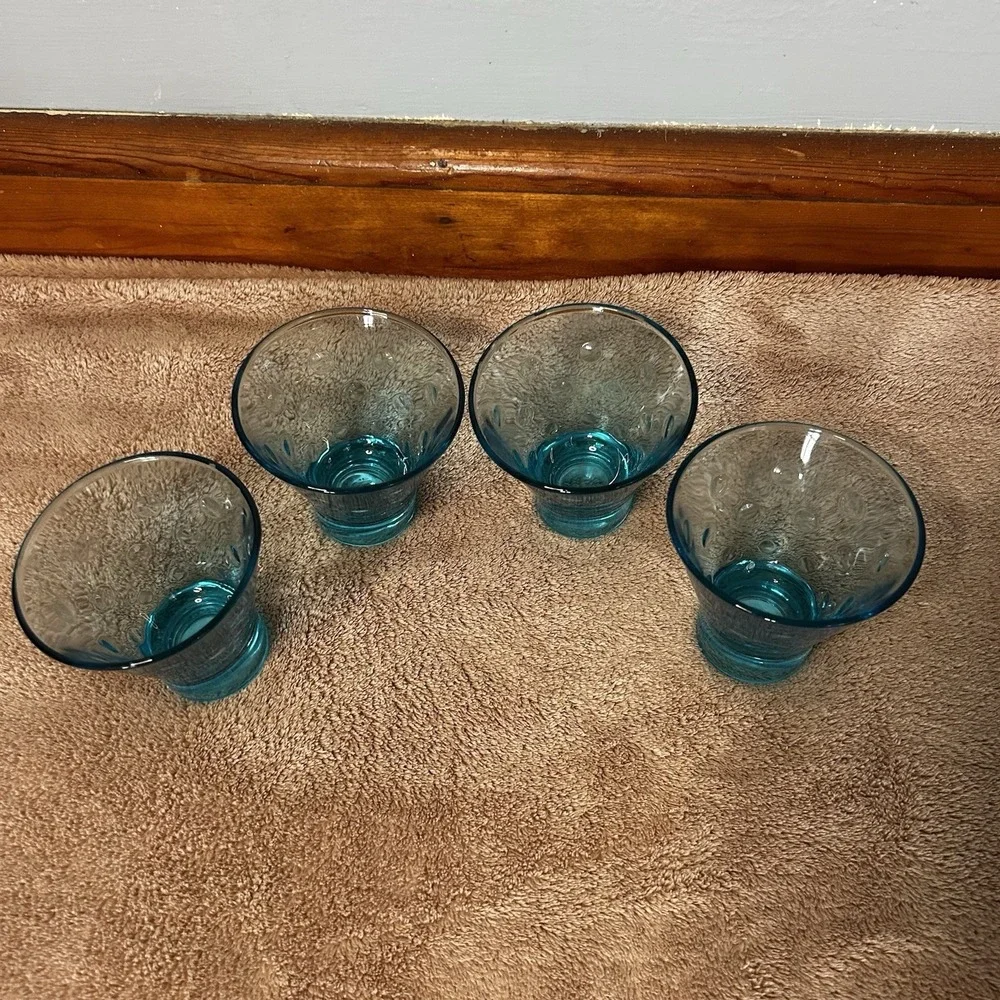 Vintage MCM Hazel Atlas Turquoise Blue Capri Dot Whisky Shot‎ Glasses Set of 4